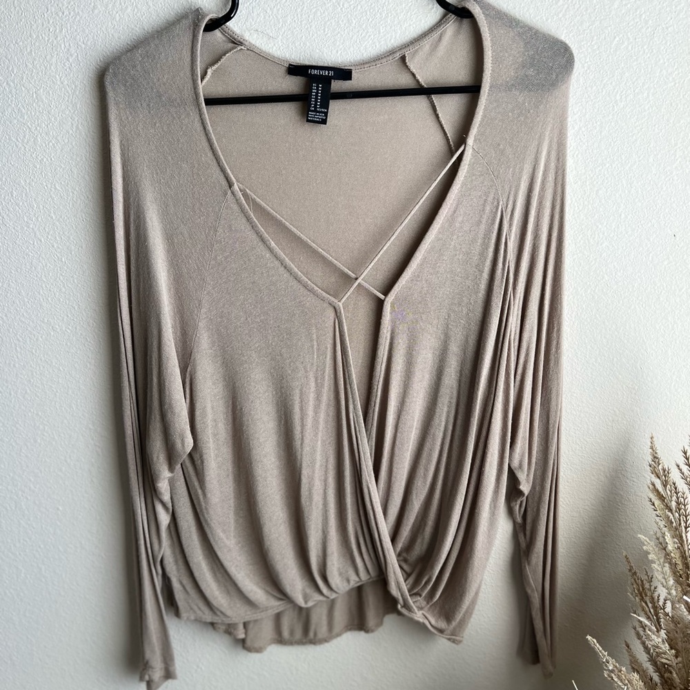 Forever 21 Light Brown Criss Cross Blouse